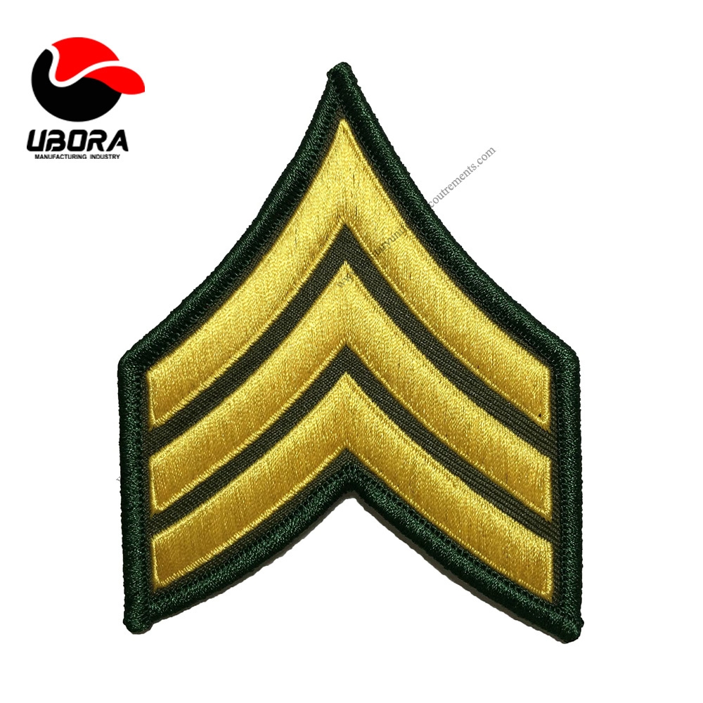 Stripe Chevron Rank Sew on Iron on Arm Shoulder Embroidered Applique Patch - Gold on Green
